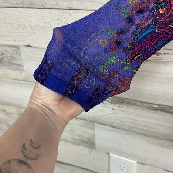 Calessa Boho Paisley Asymmetrical Hem Layered Tunic Top Blue Purple XL - Picture 4 of 9